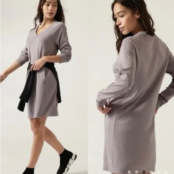 Athleta Dresses & Skirts - Athleta Seasoft V-Neckline Sweatshirt Dress in Light Purple Large